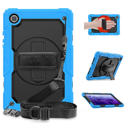 For Samsung Galaxy Tab A7 10.4 (2020) / (2022) 360 Degree Swivel Kickstand Tablet Cover with Shoulder Strap - Sky Blue / Black