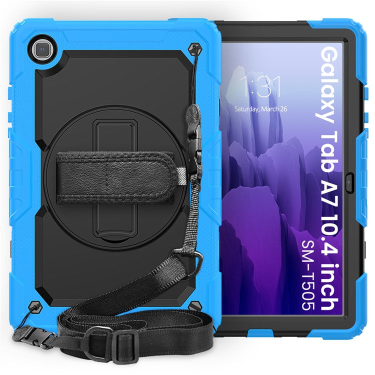 For Samsung Galaxy Tab A7 10.4 (2020) / (2022) 360 Degree Swivel Kickstand Tablet Cover with Shoulder Strap - Sky Blue / Black