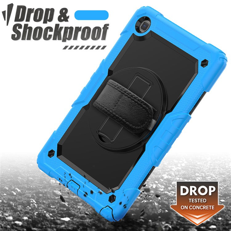 For Samsung Galaxy Tab A7 10.4 (2020) / (2022) 360 Degree Swivel Kickstand Tablet Cover with Shoulder Strap - Sky Blue / Black
