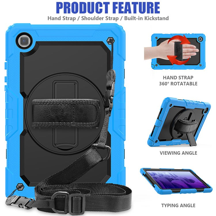 For Samsung Galaxy Tab A7 10.4 (2020) / (2022) 360 Degree Swivel Kickstand Tablet Cover with Shoulder Strap - Sky Blue / Black