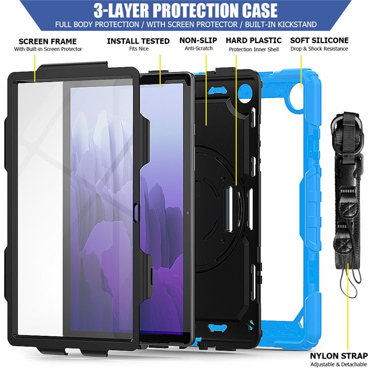 For Samsung Galaxy Tab A7 10.4 (2020) / (2022) 360 Degree Swivel Kickstand Tablet Cover with Shoulder Strap - Sky Blue / Black