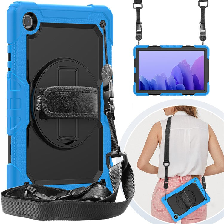 For Samsung Galaxy Tab A7 10.4 (2020) / (2022) 360 Degree Swivel Kickstand Tablet Cover with Shoulder Strap - Sky Blue / Black