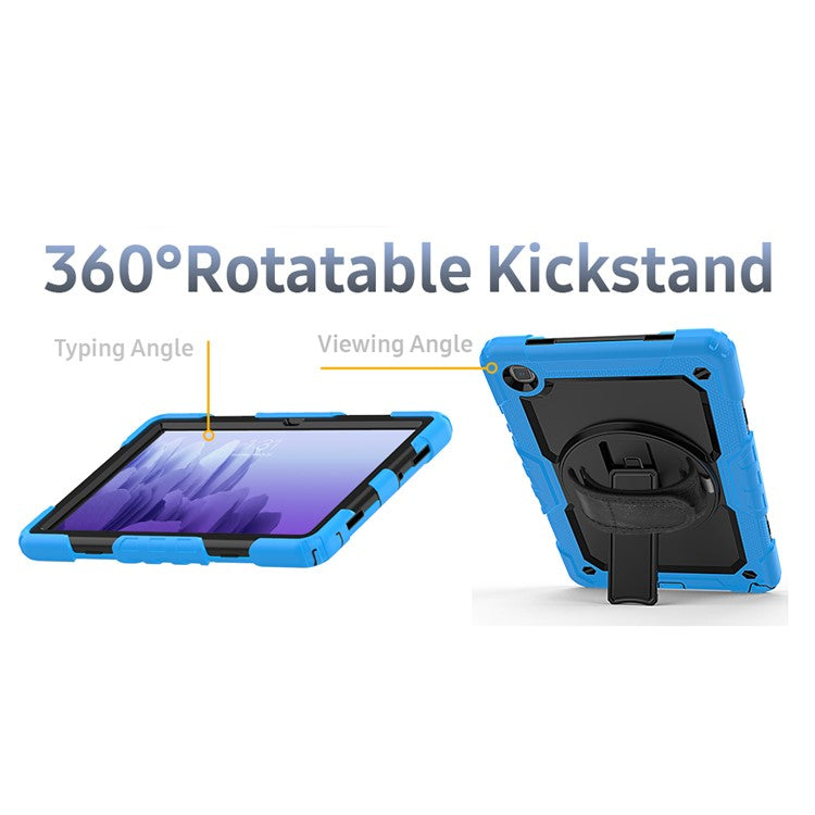 For Samsung Galaxy Tab A7 10.4 (2020) / (2022) 360 Degree Swivel Kickstand Tablet Cover with Shoulder Strap - Sky Blue / Black