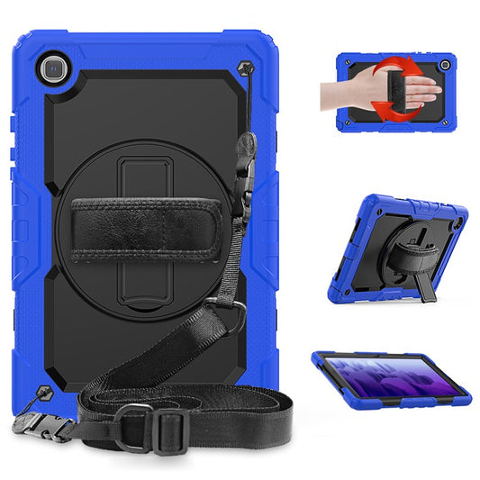 For Samsung Galaxy Tab A7 10.4 (2020) / (2022) 360 Degree Swivel Kickstand Tablet Cover with Shoulder Strap - Blue / Black