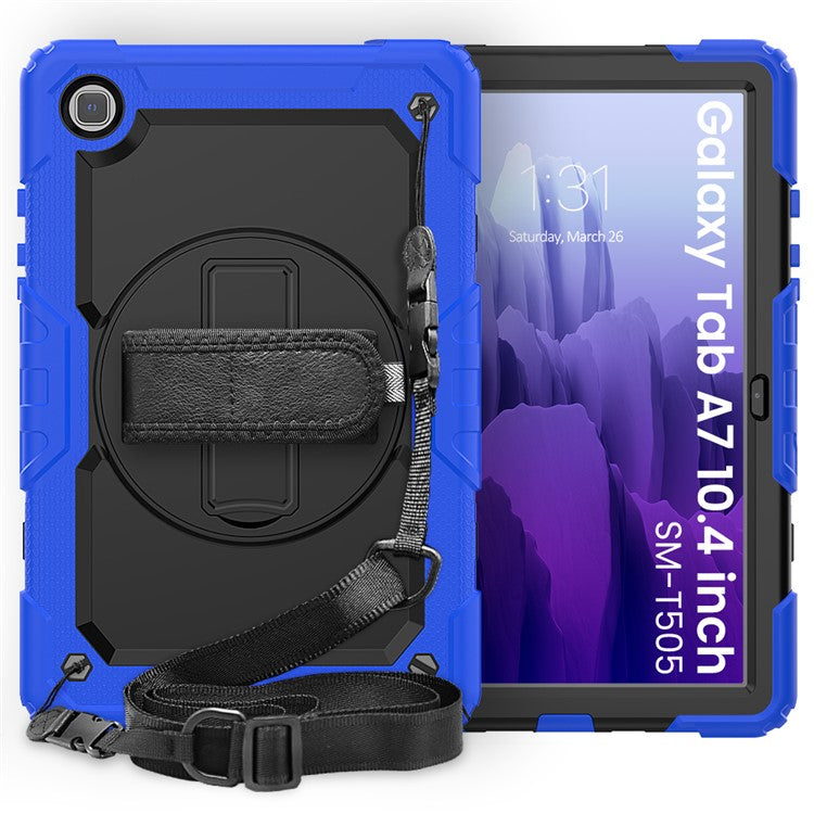For Samsung Galaxy Tab A7 10.4 (2020) / (2022) 360 Degree Swivel Kickstand Tablet Cover with Shoulder Strap - Blue / Black