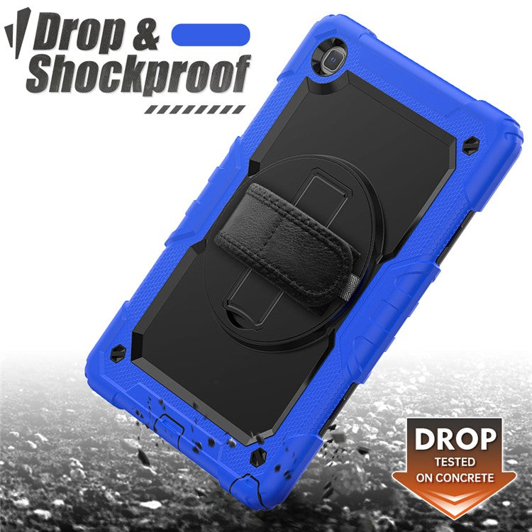 For Samsung Galaxy Tab A7 10.4 (2020) / (2022) 360 Degree Swivel Kickstand Tablet Cover with Shoulder Strap - Blue / Black