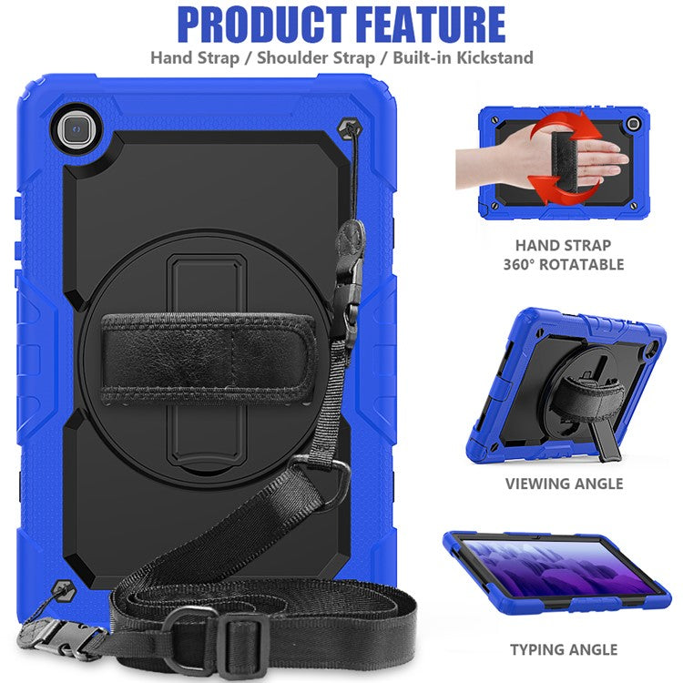 For Samsung Galaxy Tab A7 10.4 (2020) / (2022) 360 Degree Swivel Kickstand Tablet Cover with Shoulder Strap - Blue / Black