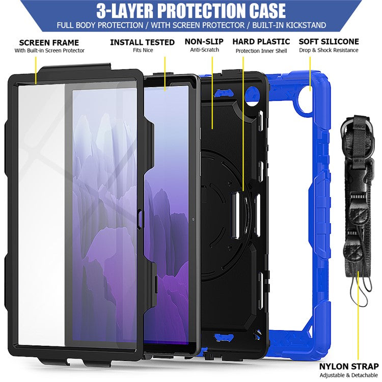 For Samsung Galaxy Tab A7 10.4 (2020) / (2022) 360 Degree Swivel Kickstand Tablet Cover with Shoulder Strap - Blue / Black