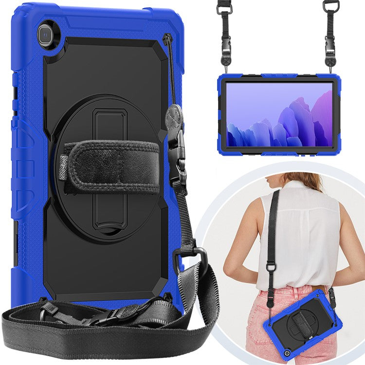For Samsung Galaxy Tab A7 10.4 (2020) / (2022) 360 Degree Swivel Kickstand Tablet Cover with Shoulder Strap - Blue / Black