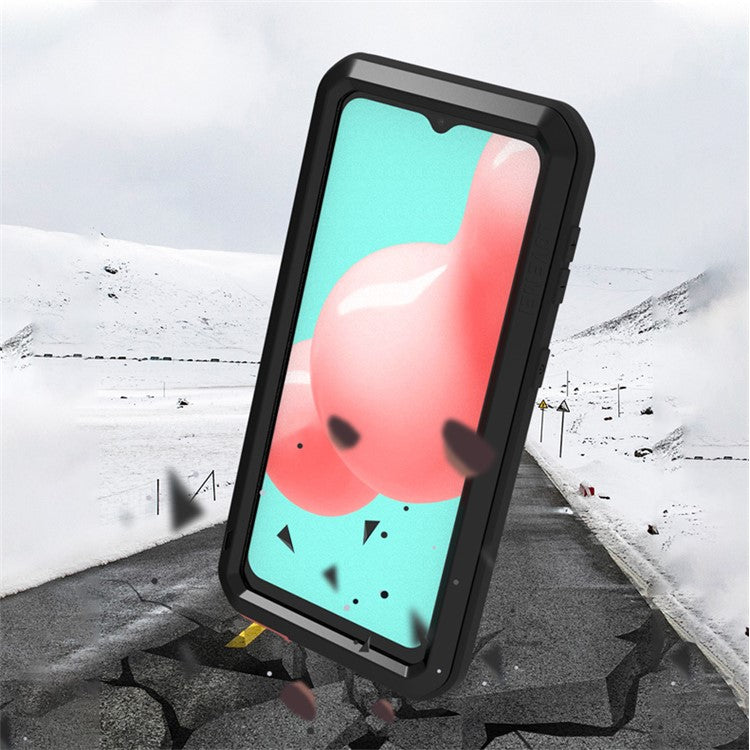 LOVE MEI Shockproof Dropproof Dustproof Powerful Phone Case for Samsung Galaxy A32 5G/M32 5G [Metal+Silicone+Tempered Glass] - Yellow
