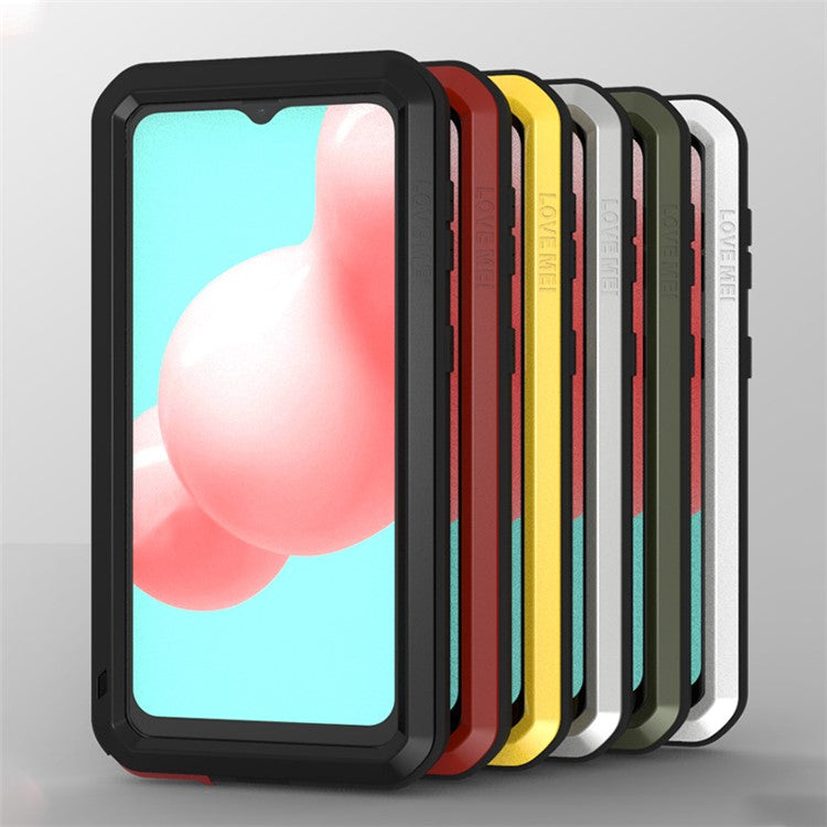 LOVE MEI Shockproof Dropproof Dustproof Powerful Phone Case for Samsung Galaxy A32 5G/M32 5G [Metal+Silicone+Tempered Glass] - Yellow