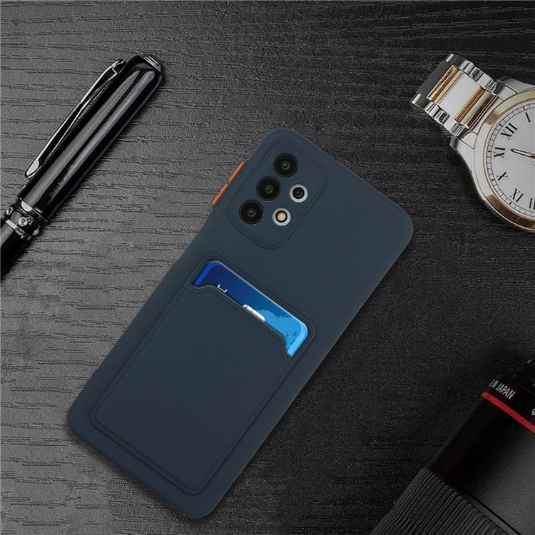 Well-Protected Soft TPU Phone Case with Card Holder Cover for Samsung Galaxy A52 4G/5G / A52s 5G - Dark Blue