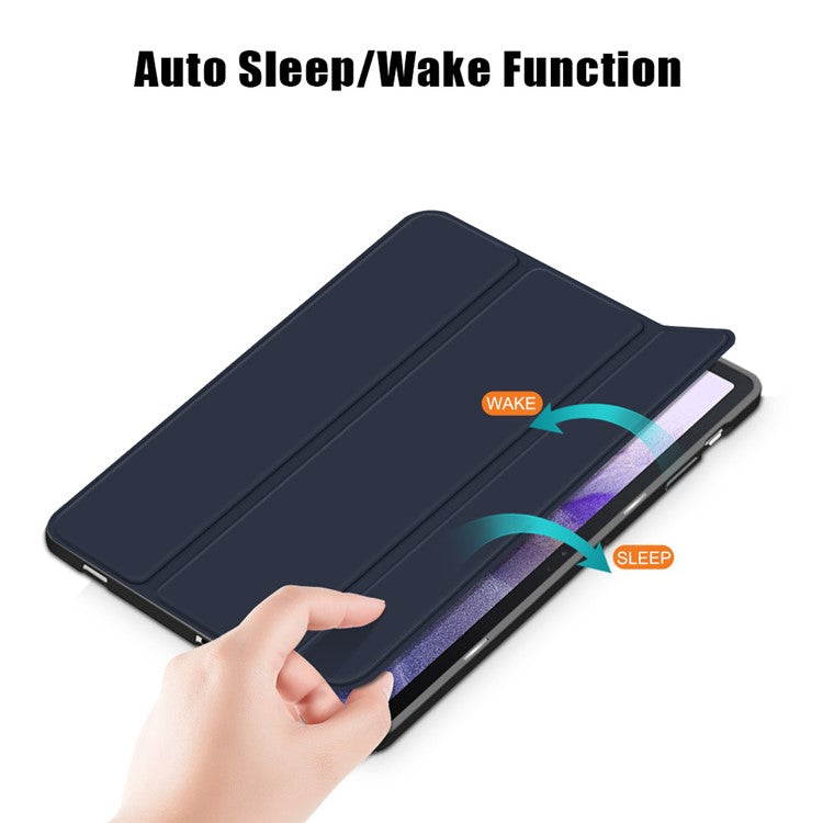Tri-fold Stand Design TPU + PU Leather Cover with Pen Slot for Samsung Galaxy Tab S7 FE T736 / Tab S7+ / Tab S8+ - Dark Blue
