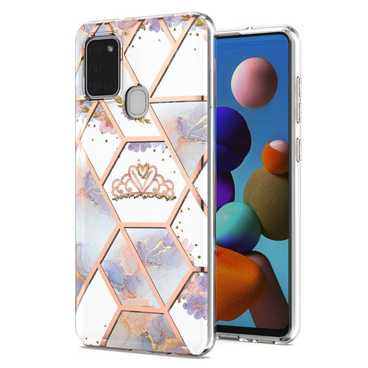 2.0mm IMD IML Electroplating Marble Flower Phone TPU Case for Samsung Galaxy A21s - Marble/Crown