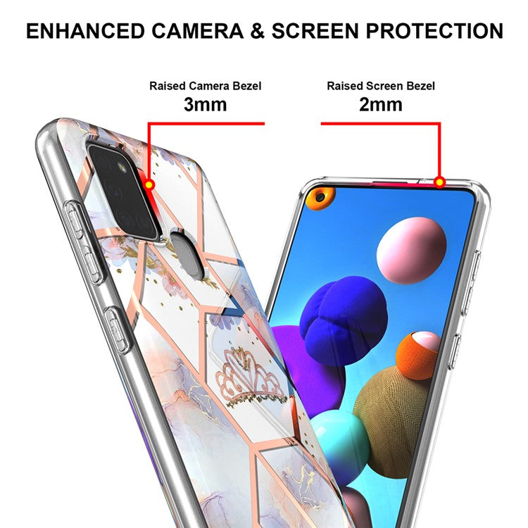 2.0mm IMD IML Electroplating Marble Flower Phone TPU Case for Samsung Galaxy A21s - Marble/Crown