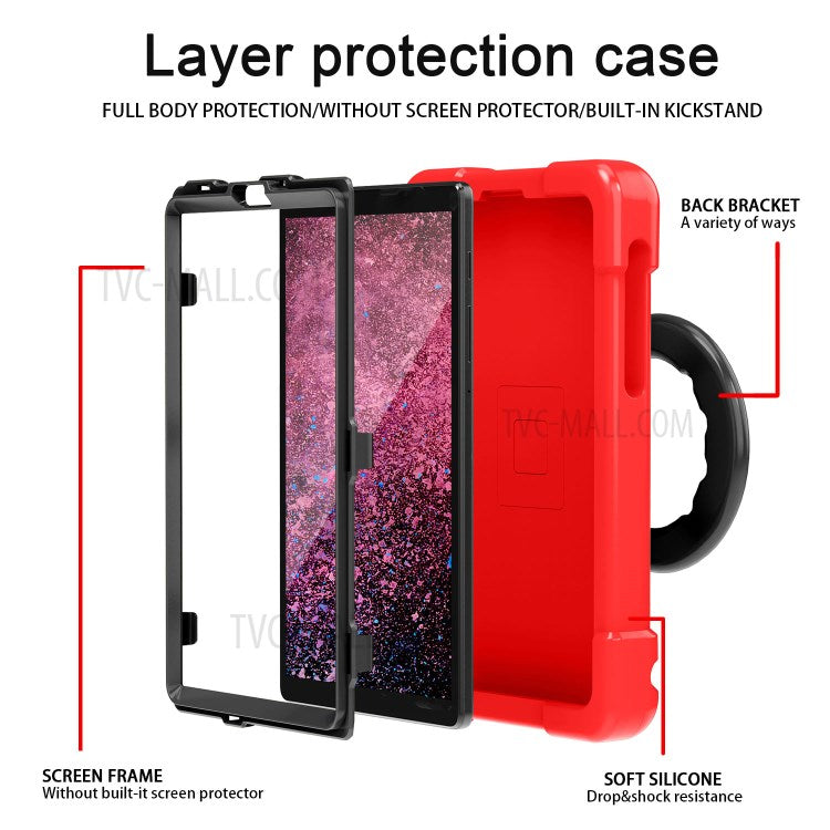 360° Swivel Kickstand Protective Hybrid Case Tablet Cover for Samsung Galaxy Tab A7 Lite 8.7-inch - Red/Black