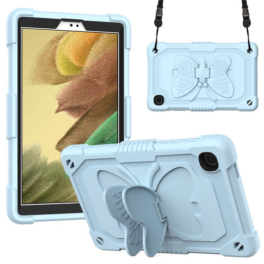 Butterfly Shape Kickstand Solid Color PC + Silicone Tablet Case Protective Shell with Shoulder Strap for Samsung Galaxy Tab A7 Lite 8.7-inch - Blue