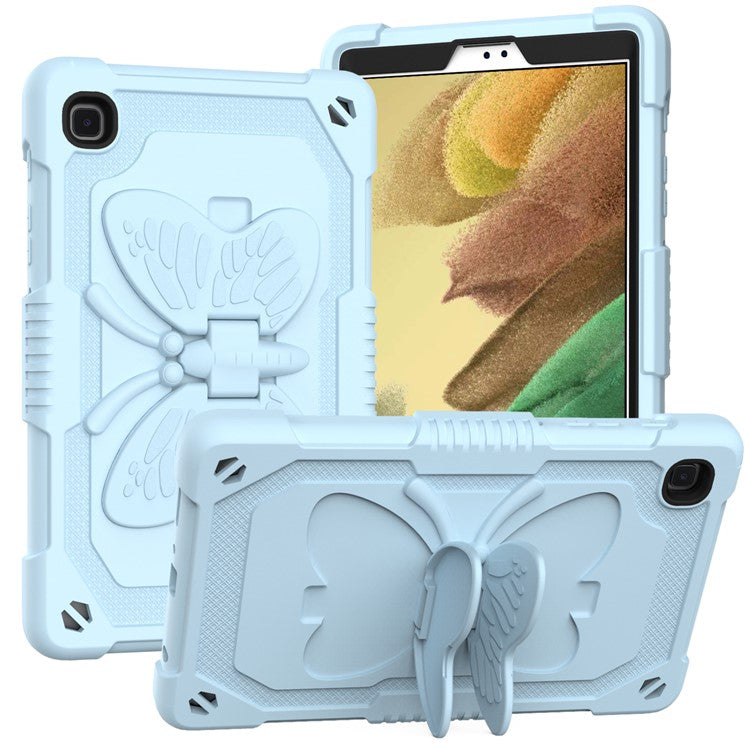 Butterfly Shape Kickstand Solid Color PC + Silicone Tablet Case Protective Shell with Shoulder Strap for Samsung Galaxy Tab A7 Lite 8.7-inch - Blue