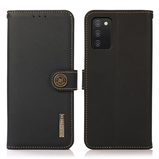 KHAZNEH Anti-Theft-Swiping Protection Shockproof Anti-Drop Folio Flip Genuine Leather Phone Case for Samsung Galaxy A03s (164.2 x 75.9 x 9.1mm) - Black