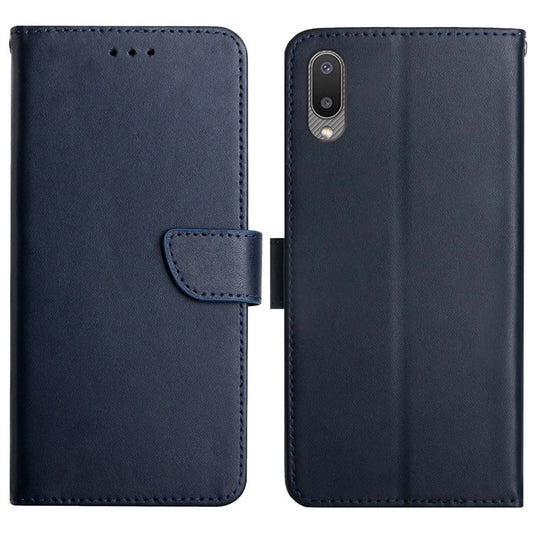Nappa Texture Genuine Leather Stand Wallet Design Folio Flip Phone Case Shell for Samsung Galaxy M02/A02 - Blue