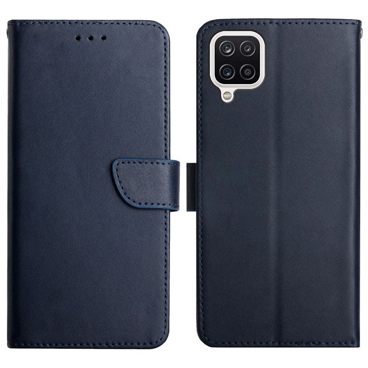 Nappa Texture Stand Wallet Genuine Leather Shockproof Phone Case Flip Cover for Samsung Galaxy A42 5G - Blue