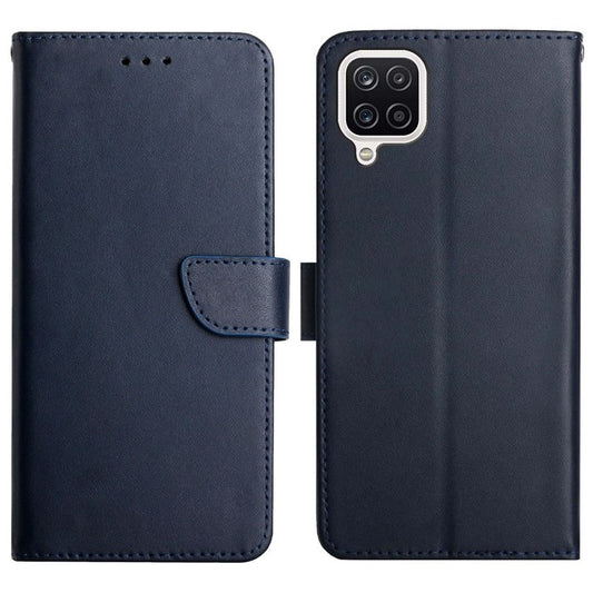 Nappa Texture Stand Wallet Genuine Leather Shockproof Phone Case Flip Cover for Samsung Galaxy A42 5G - Blue