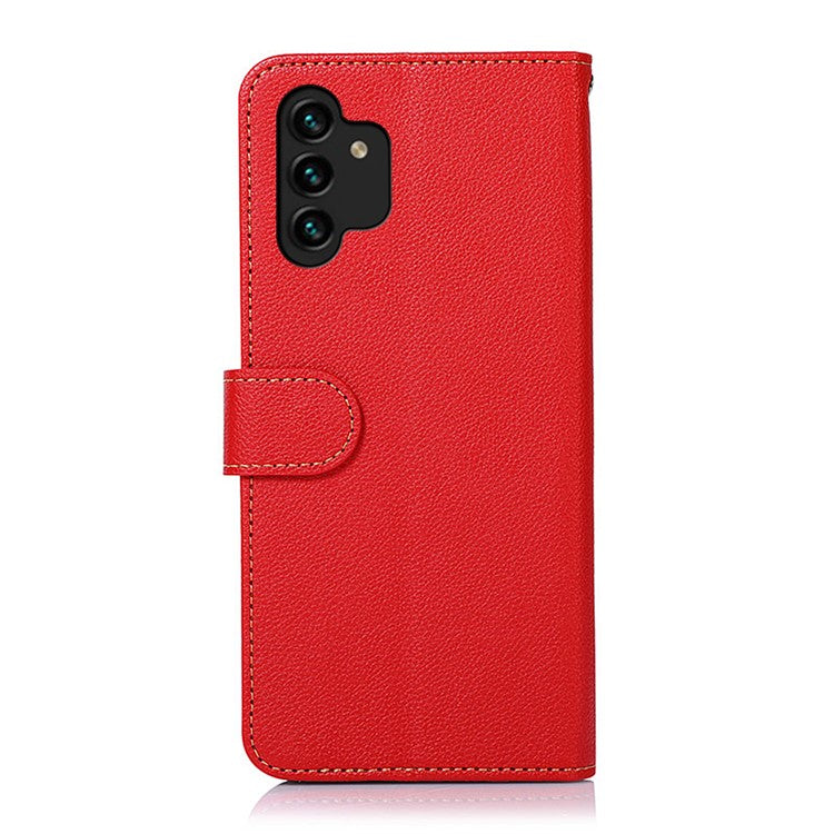 KHAZNEH  for Samsung Galaxy A13 4G Litchi Texture Leather RFID Blocking Wallet Case Flip Folio Book Stand Shockproof Cover with Strap - Red