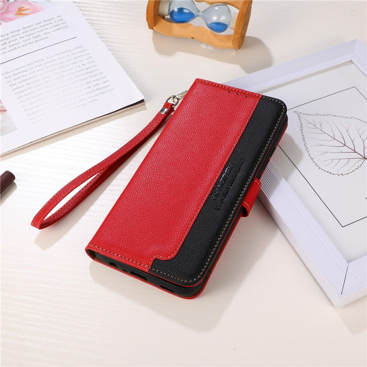 KHAZNEH  for Samsung Galaxy A13 4G Litchi Texture Leather RFID Blocking Wallet Case Flip Folio Book Stand Shockproof Cover with Strap - Red