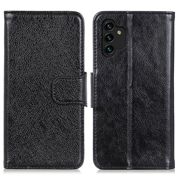 For Samsung Galaxy A13 4G Anti-scratch Nappa Texture Drop-proof Split Leather Cover + TPU Phone Stand Case Wallet Cover - Black