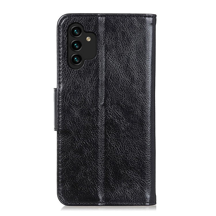 For Samsung Galaxy A13 4G Anti-scratch Nappa Texture Drop-proof Split Leather Cover + TPU Phone Stand Case Wallet Cover - Black