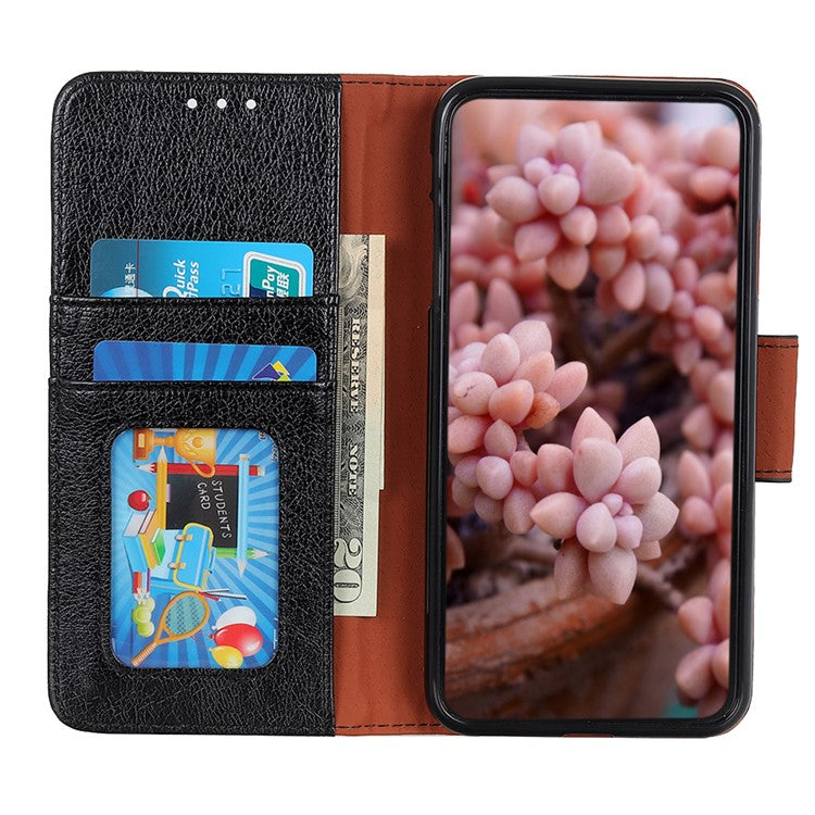 For Samsung Galaxy A13 4G Anti-scratch Nappa Texture Drop-proof Split Leather Cover + TPU Phone Stand Case Wallet Cover - Black