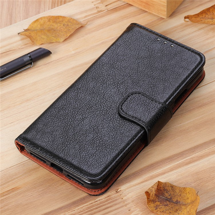 For Samsung Galaxy A13 4G Anti-scratch Nappa Texture Drop-proof Split Leather Cover + TPU Phone Stand Case Wallet Cover - Black