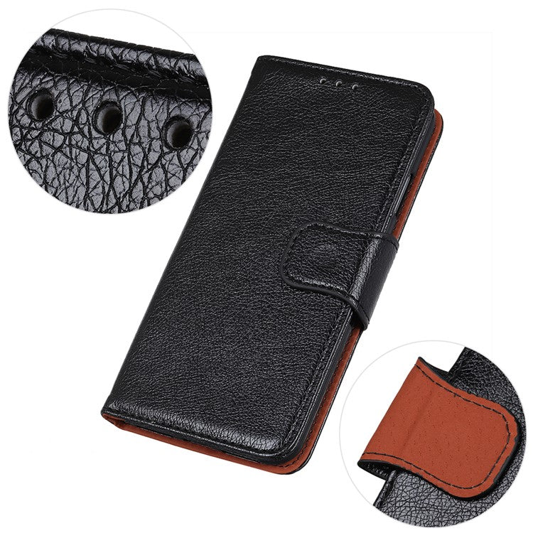 For Samsung Galaxy A13 4G Anti-scratch Nappa Texture Drop-proof Split Leather Cover + TPU Phone Stand Case Wallet Cover - Black
