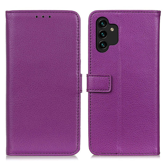 For Samsung Galaxy A13 4G Wallet Phone Case Full Protection Litchi Texture Magnetic Auto-absorbed PU Leather + TPU Stand Cover - Purple