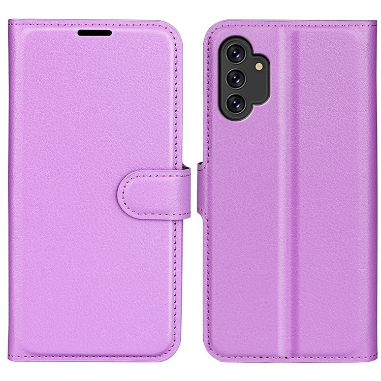 For Samsung Galaxy A13 4G Litchi Texture PU Leather Cover Wallet Stand Magnetic Clasp Folio Flip Phone Case - Purple