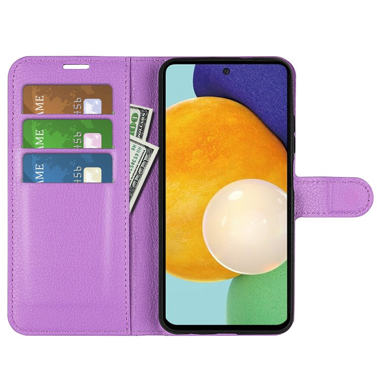 For Samsung Galaxy A13 4G Litchi Texture PU Leather Cover Wallet Stand Magnetic Clasp Folio Flip Phone Case - Purple