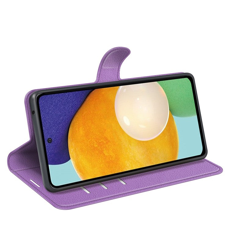 For Samsung Galaxy A13 4G Litchi Texture PU Leather Cover Wallet Stand Magnetic Clasp Folio Flip Phone Case - Purple