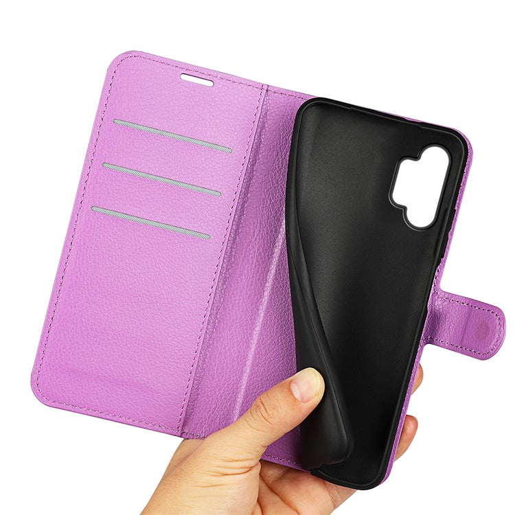 For Samsung Galaxy A13 4G Litchi Texture PU Leather Cover Wallet Stand Magnetic Clasp Folio Flip Phone Case - Purple
