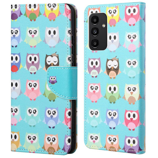 For Samsung Galaxy A13 4G Stand Wallet Cross Texture Leather Cover Pattern Printing Shockproof Phone Case - Cute Owls
