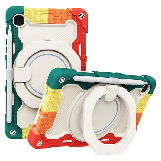PC + Silicone Hybrid Protective Cover Four Corner Drop-proof 2-in-1 360-degree Rotary Kickstand Tablet Case for Samsung Galaxy Tab A7 Lite 8.7-inch SM-T225 - Colorful/Red