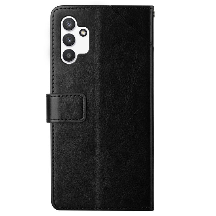 For Samsung Galaxy A13 4G Handy Strap Mobile Phone Cover Y-shaped Lines Imprinted Magnetic PU Leather Stand Wallet Ca - Black