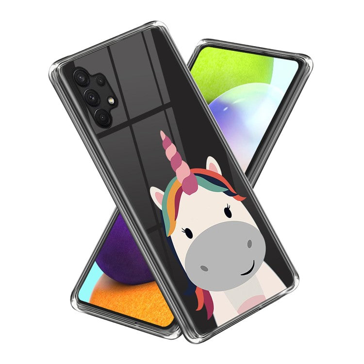 For Samsung Galaxy A13 4G Shock-Absorption Flexible TPU Transparent Pattern Printing Phone Case - Cute Unicorn