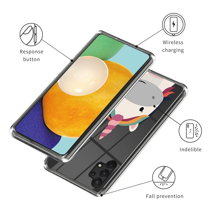 For Samsung Galaxy A13 4G Shock-Absorption Flexible TPU Transparent Pattern Printing Phone Case - Cute Unicorn
