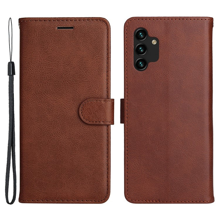 For Samsung Galaxy A13 4G KT Leather Series-2 Solid Color Flip Phone Case Wallet PU Leather + TPU Phone Cover with Supporting Stand - Brown