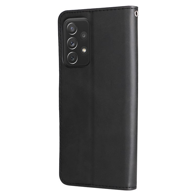 Zippered Pocket Design PU Leather Phone Case Coin Holder Wallet Stand Folding Case for Samsung Galaxy A73 5G - Black