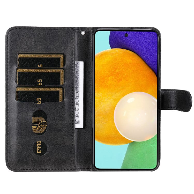 Zippered Pocket Design PU Leather Phone Case Coin Holder Wallet Stand Folding Case for Samsung Galaxy A73 5G - Black