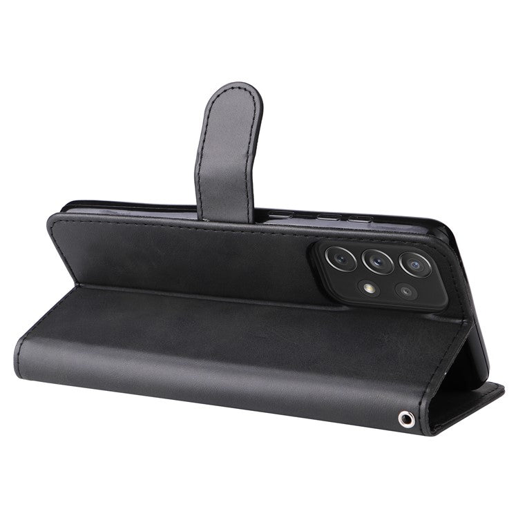 Zippered Pocket Design PU Leather Phone Case Coin Holder Wallet Stand Folding Case for Samsung Galaxy A73 5G - Black