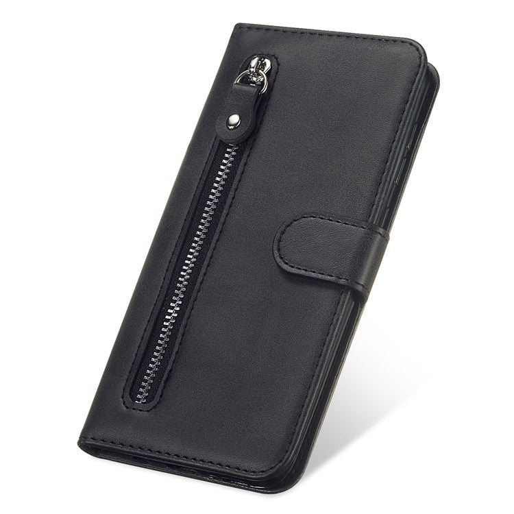 Zippered Pocket Design PU Leather Phone Case Coin Holder Wallet Stand Folding Case for Samsung Galaxy A73 5G - Black