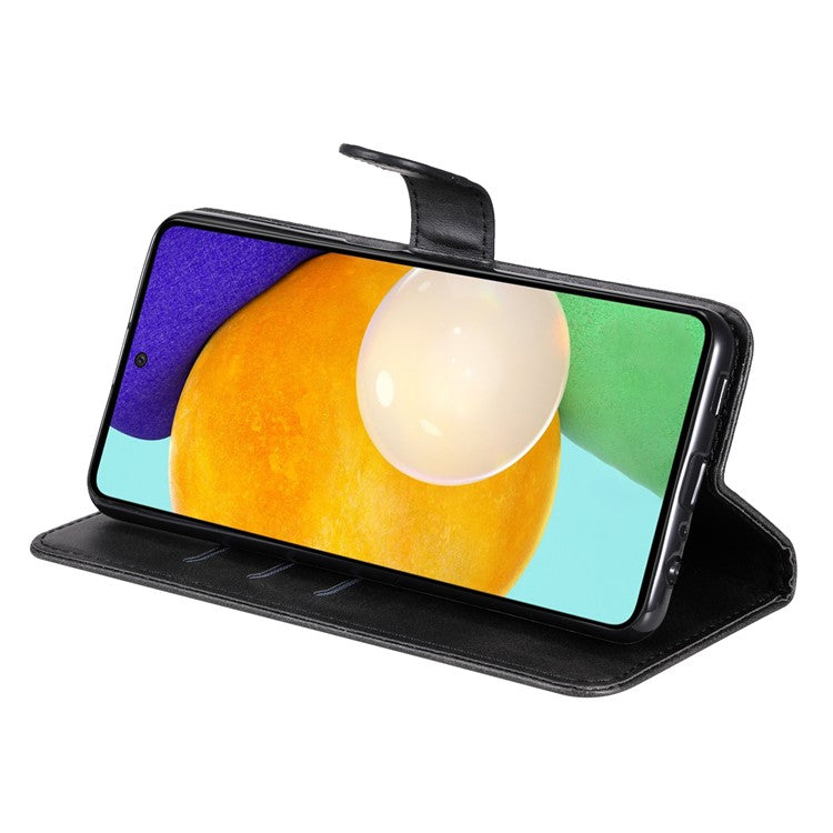 Zippered Pocket Design PU Leather Phone Case Coin Holder Wallet Stand Folding Case for Samsung Galaxy A73 5G - Black