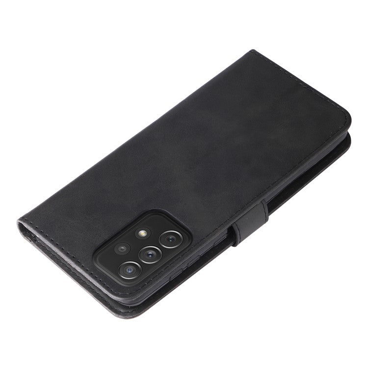 Zippered Pocket Design PU Leather Phone Case Coin Holder Wallet Stand Folding Case for Samsung Galaxy A73 5G - Black